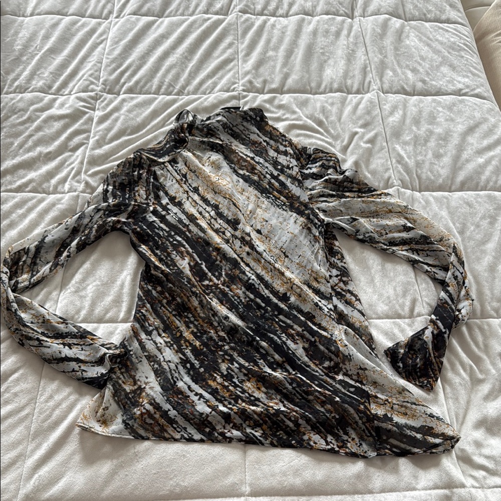 Zara Black and Brown Patterned Blouse